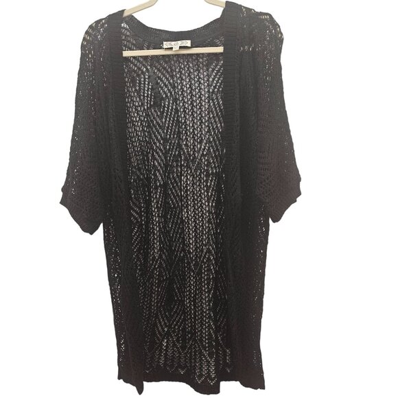 Pink Rose Womens Black Open Knit Cardigan Sweater Size L - Picture 1 of 8